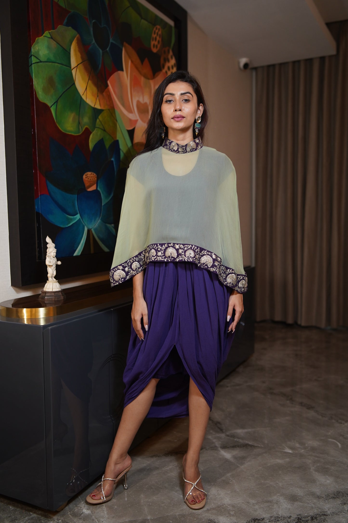 Rvalo green and purple cape and drape dress