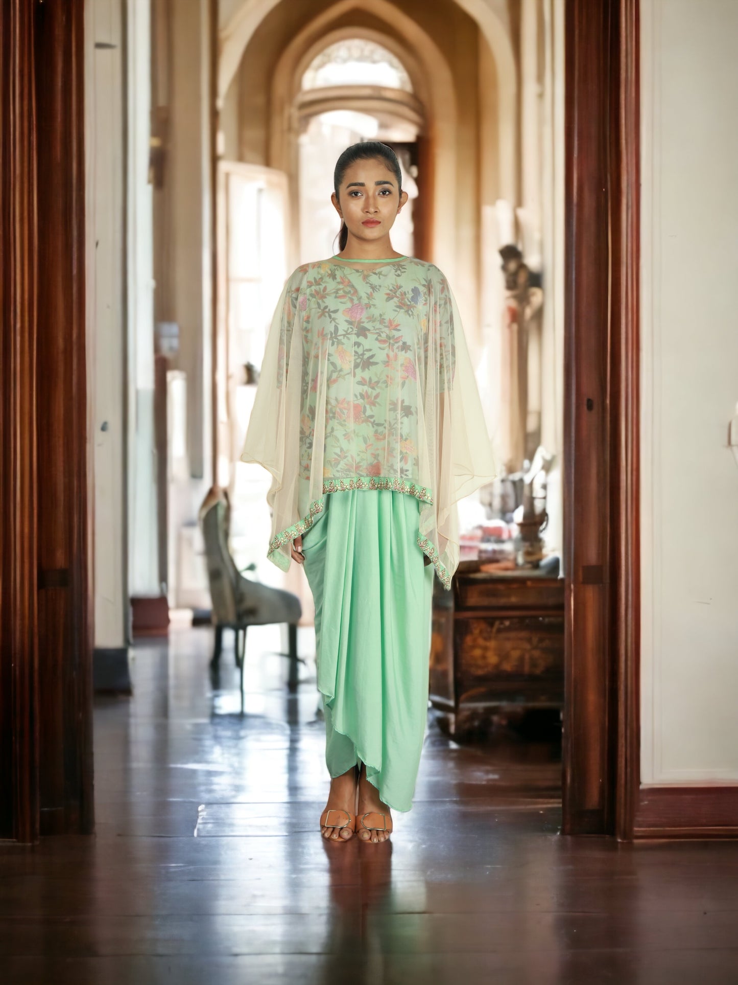 Rvalo Light blue and pink cape and drape skirt