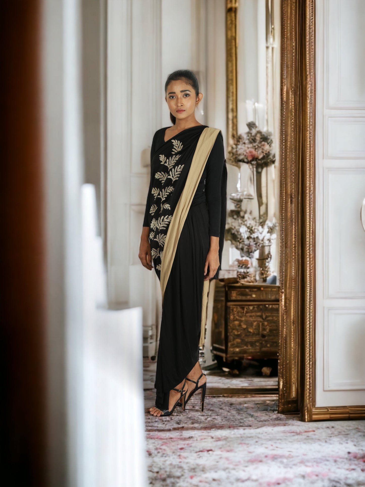 Black Drape Saree with dhoti pants