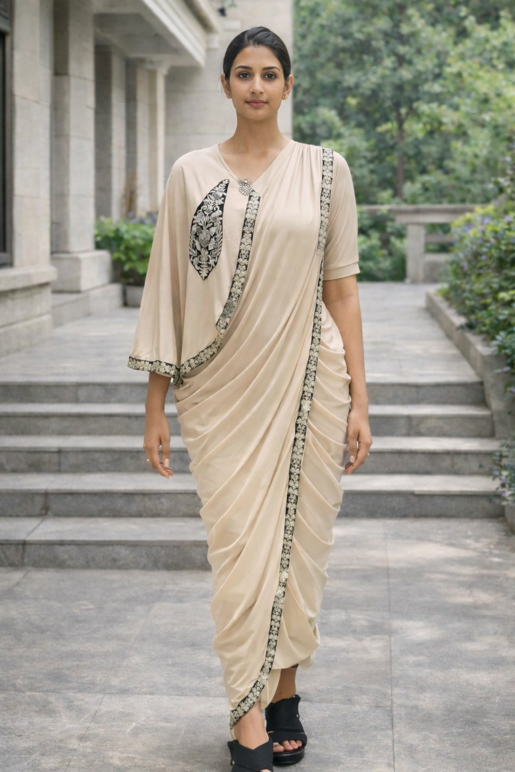 Rvalo Golden Drape Dress