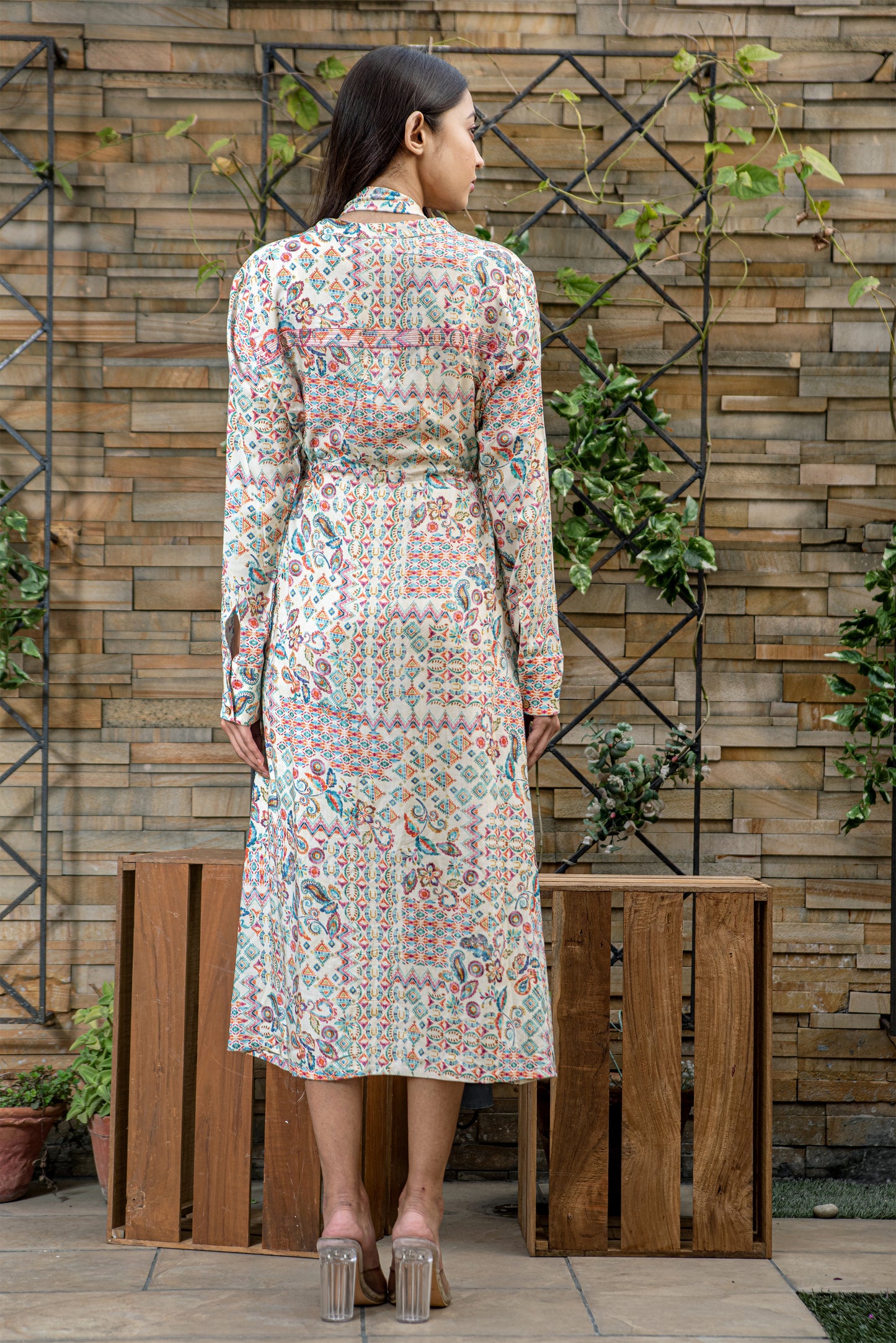 Nomade-Drawstring Dress With Scarf Collar