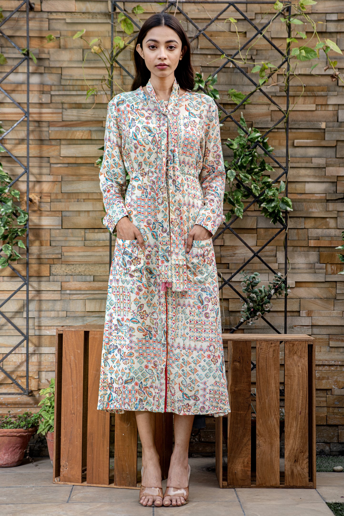 Nomade-Drawstring Dress With Scarf Collar