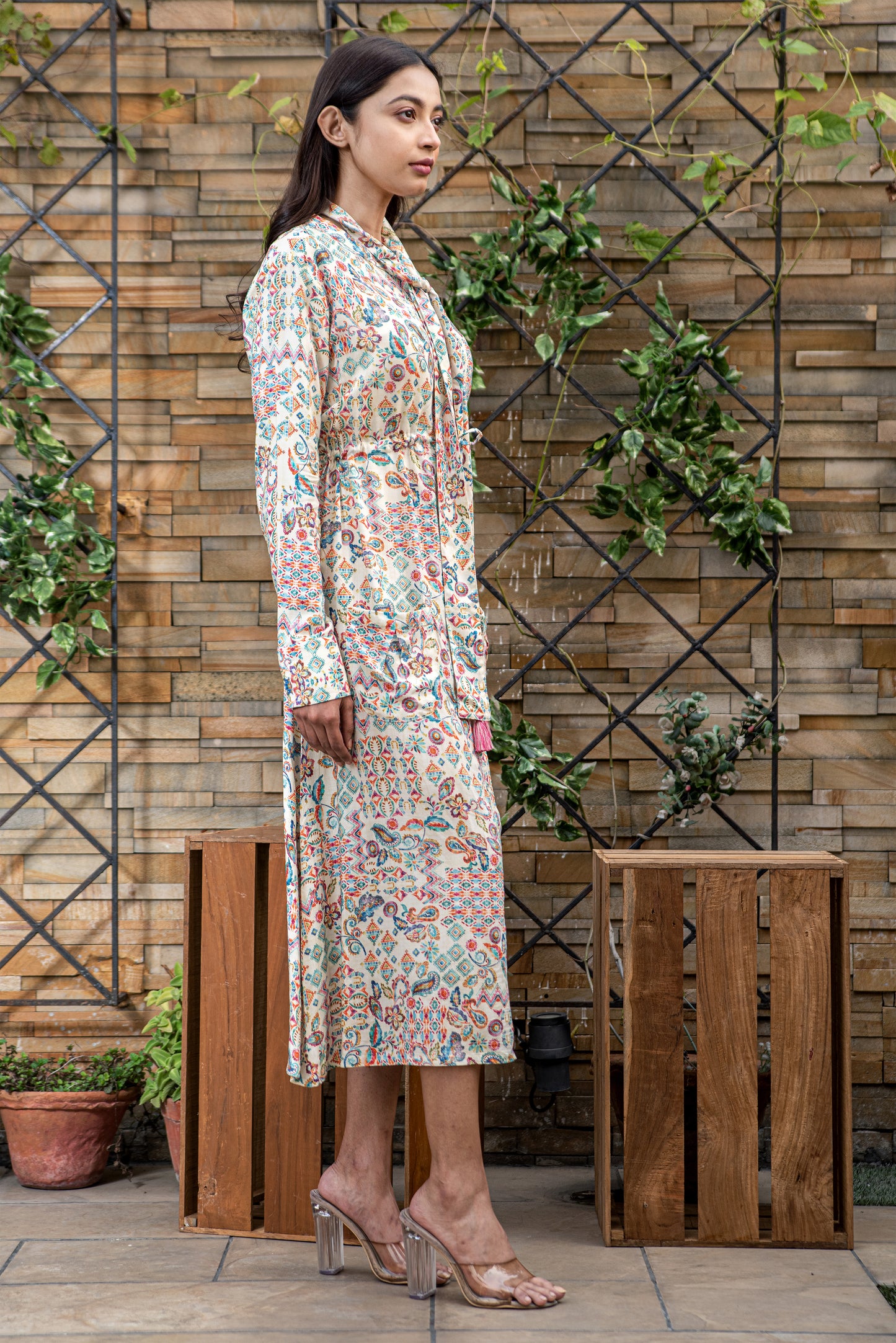 Nomade-Drawstring Dress With Scarf Collar