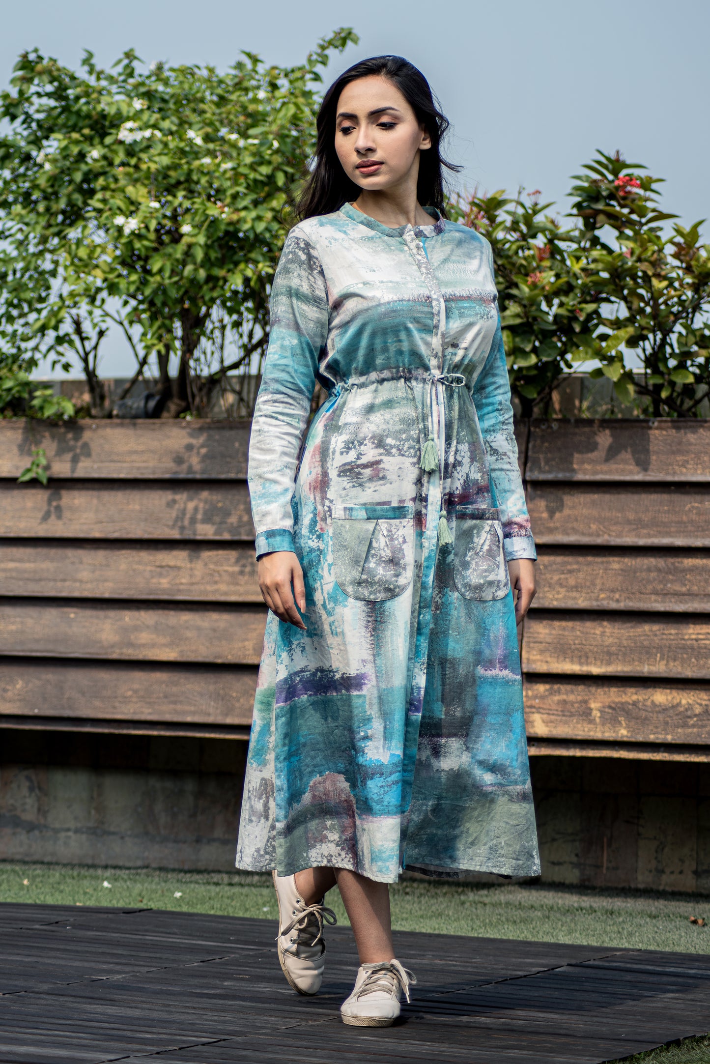 Riviera-Drawstring Midi Dress