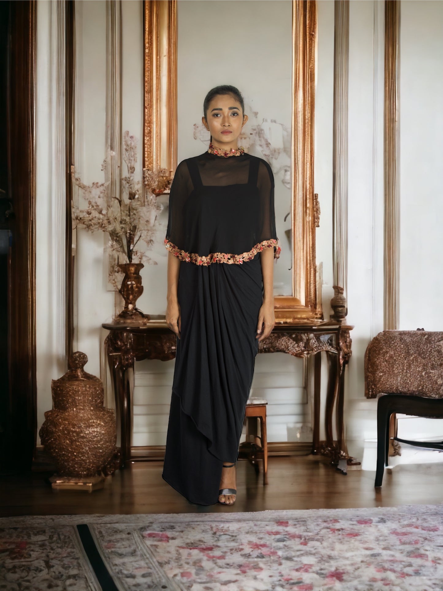 Rvalo black cape and skirt set