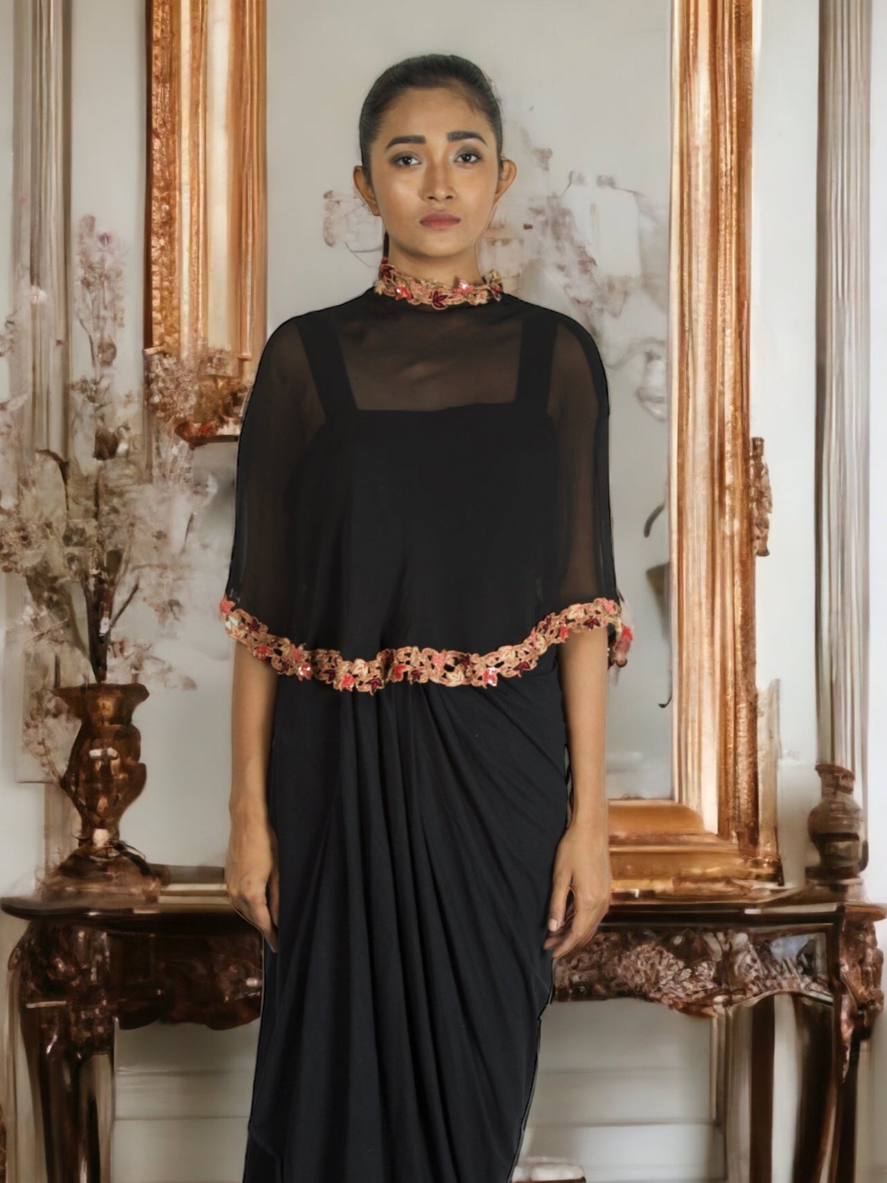 Rvalo black cape and skirt set
